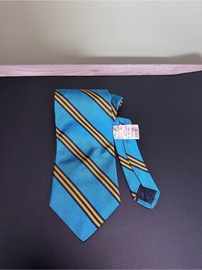 Vintage Brooks Brothers Makers Striped Silk Tie USA NWT Teal Blue Yellow 56x3.5